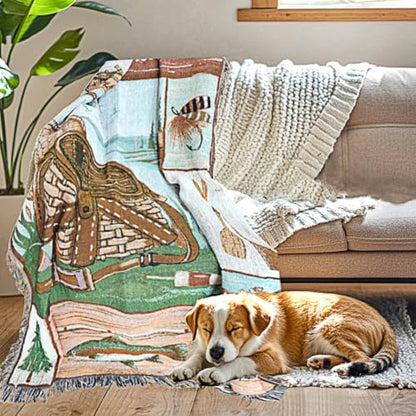 Go Fishing Camping Woven Tapestry Throw Blanket 50 X 60 Inches - color: Camping