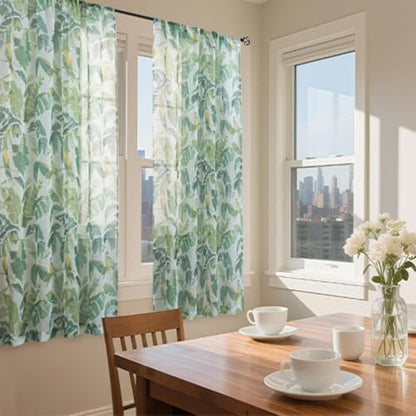 Green Sheer Curtains 63 Inch Length for Living Room 2 Panels - color: Tropical Leaf and Bird, size: 50"W x 63"L (Pack of 2)