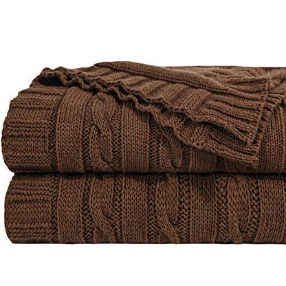 NTBAY Cotton Oversized Cable Knit Throw Blanket, 60 x 80, Brown - color: Brown, size: Twin(60"x80")