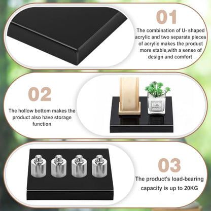 Chunful 8" L× 8" W × 1" H Black Acrylic Lamp Riser, Display Pedestal Stand - size: 8" L× 8" W × 1" H