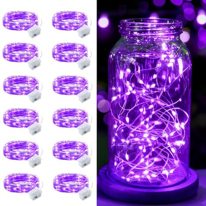 12 Pcs Purple Fairy Lights Waterproof 7Ft 20LED String Light - color: Purple, size: 12 PCS