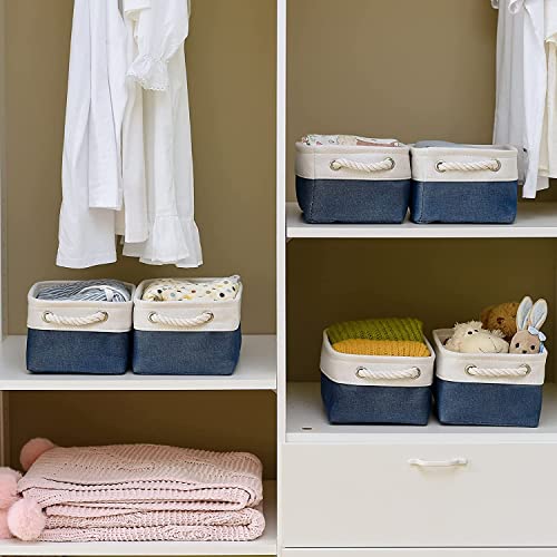 TheWarmHome Storage Bins for Shelves - 12x8x5.2 inch 1 Pack Baskets for Gifts Empty, Fabric Storage Cubes for Closet Organizing Dog Gift Cloth Toy (White & Jean Blue) - color: White & Blue, size: Small -11.8Lx7.9Wx5.2H