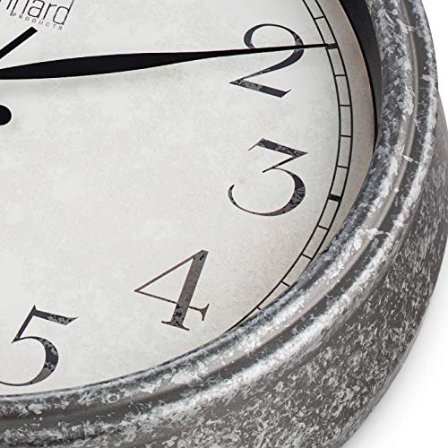 Bernhard Products Rustic Wall Clock 14 Inch Silent Non Ticking, Quartz Battery Operated Decorative Textured Rustic Farmhouse Gray Easy to Read, for Home Kitchen Office
