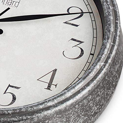Bernhard Products Rustic Wall Clock 14 Inch Silent Non Ticking, Quartz Battery Operated Decorative Textured Rustic Farmhouse Gray Easy to Read, for Home Kitchen Office