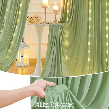 20 x 10ft Sage Green Backdrop Curtains with Lights String - color: Sage Green, size: W5' x H10'(4 panels)
