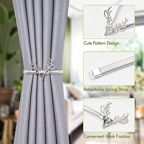 Sliver Elk 6Pack Aluminum Alloy Spring Design Curtain Ties - Leaf Carving Modern Style Holdbacks - color: Sliver Elk