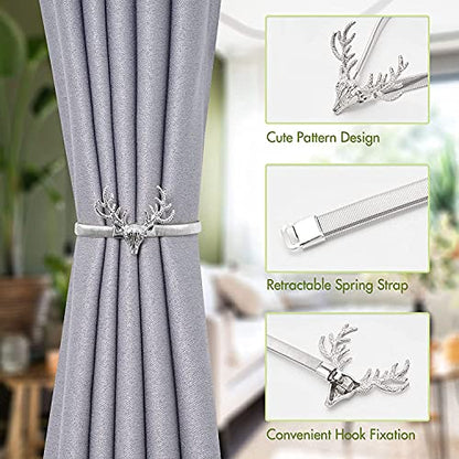 Sliver Elk 6Pack Aluminum Alloy Spring Design Curtain Ties - Leaf Carving Modern Style Holdbacks - color: Sliver Elk