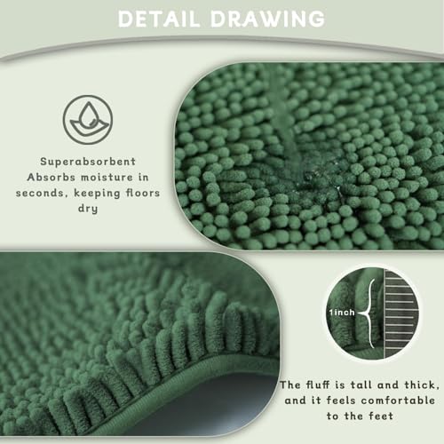 Chenille Bath Rug Runner, Ultra Soft Absorbent Bathroom Mat, Non-Slip PVC Backing, Machine Washable, 47x20, Dark Green - color: Dark Green, size: 1'8" x 3'11" (47"x20")