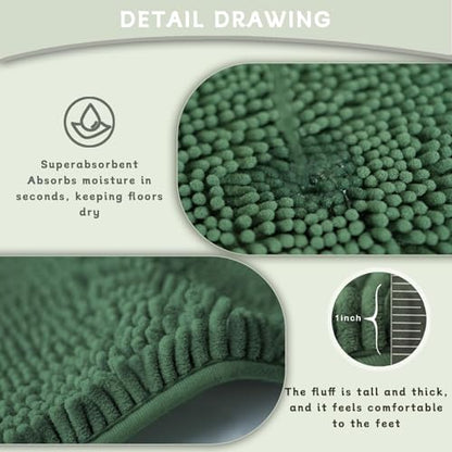 Chenille Bath Rug Runner, Ultra Soft Absorbent Bathroom Mat, Non-Slip PVC Backing, Machine Washable, 47x20, Dark Green - color: Dark Green, size: 1'8" x 3'11" (47"x20")
