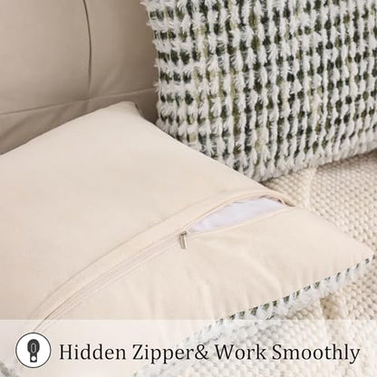 LUOYEHK Boho Throw Pillow Covers 16x16 Inch Set of 2 Chenille Tufted Pillowcase Farmhouse Neutral Cushion Covers for Couch Sofa Bed Living Room, Green White - color: Green White, size: 16" x 16" (Pack of 2)