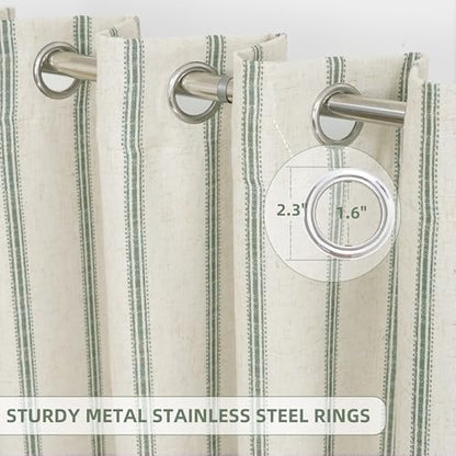 DriftAway Farmhouse Linen Blackout Curtains, Striped, Loden Green - color: G Loden Green Stripe, size: 52"W x 45"L (Pack of 2)