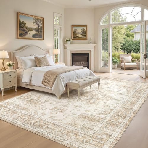 12x15 Area Rug: Washable Neutral Large Beige Rugs for Living Room - color: Beige, size: 12' x 15' (Rectangular)