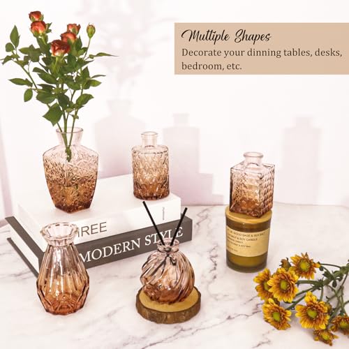 Set of 36 Glass Bud Vases Small Flower Vases for Centerpieces(Amber) - color: Amber