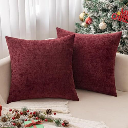 MIULEE Soft Chenille Throw Pillow Covers Burgundy 16x16 Inch Pack of 2 - color: Burgundy, size: 16" x 16" (Pack of 2)