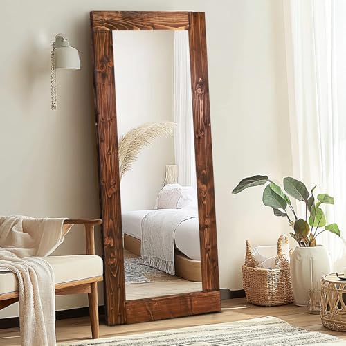 58x24in Full Length Mirror, Solid Wood Convex Frame, Brown - color: Brown-convex Frame, size: 58"L x 24"W