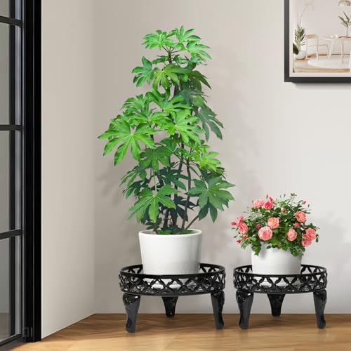 Round Plant Stand Indoor Outdoor, 2 Pack Metal Flower Pot Stand
