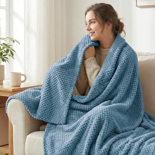 Exclusivo Mezcla Soft Waffle Fleece Bed Blanket Queen Size, Slate Blue - color: Slate Blue, size: 90x90 in