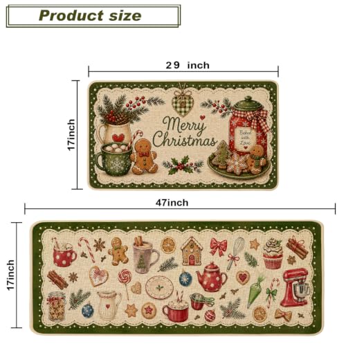Baccessor Christmas Kitchen Rugs Set of 2 Gingerbread 17x29 and 17x47 Inch - color: Gingerbread Man