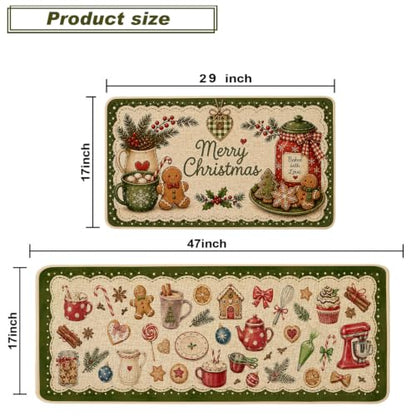 Baccessor Christmas Kitchen Rugs Set of 2 Gingerbread 17x29 and 17x47 Inch - color: Gingerbread Man