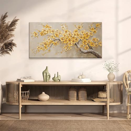 Modern Tree Of Life Wall Art Prints 24"x48" Yellow Wall Art For Bedroom - color: HX7A, size: 48"L x 24"W