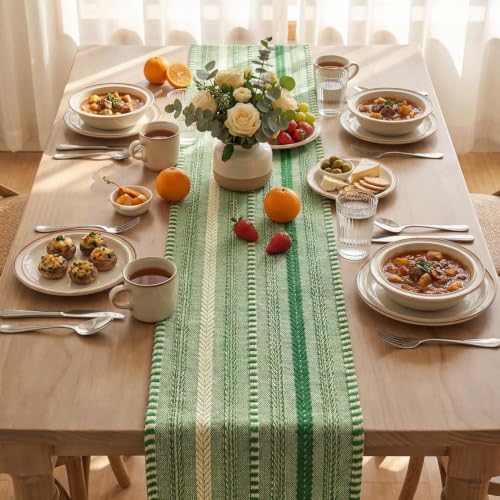 Artoid Mode Emerald Farmhouse Stripe Braided Table Runner 12x72 Inch - color: Emerald, size: 12" x 72", Table Runner