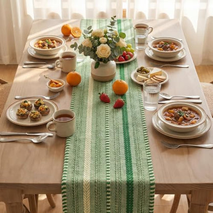 Artoid Mode Emerald Farmhouse Stripe Braided Table Runner 12x72 Inch - color: Emerald, size: 12" x 72", Table Runner