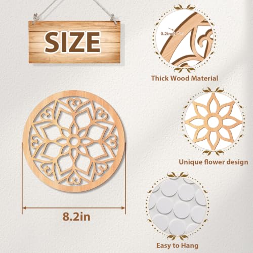 KOYILTD 4 Pcs Thicken Wooden Wall Art Rustic Farmhouse Flower Wall Art - color: Round, size: 8.2in