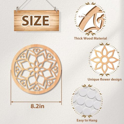KOYILTD 4 Pcs Thicken Wooden Wall Art Rustic Farmhouse Flower Wall Art - color: Round, size: 8.2in