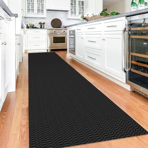 KOZYFLY 3x12 Long Runner Rug, Washable Non Slip Hallway Rug, Black/Grey - color: Black/Charcoal Grey, size: 3' x 12' (Rectangular)