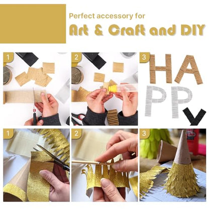 PartyWoo Gold Crepe Paper Streamers 4pcs 328 FT Gold Streamers - color: Gold-9573