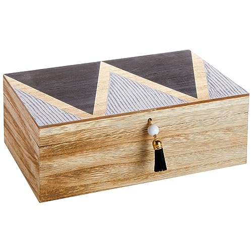 Juvale Wooden Box with Hinged Lid - Jewelry Storage for Rings & Trinkets - Decorative Storage Box for Coffee Table & Nightstand - 9.5 x 5.9 x 3.2 in, Pack of 1, Brown