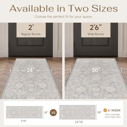 2'6x12 Blue Cream Neutral Runner Rug - color: Blue, size: 2'6" x 12' (Runner)