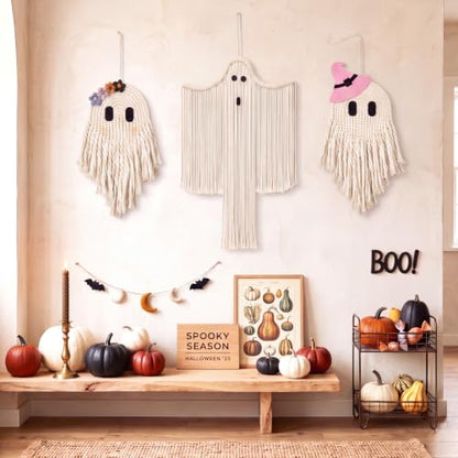Remagr 3 Pcs Halloween Macrame Bats Wall Decor, Ghost Decor, Classic - style: Classic