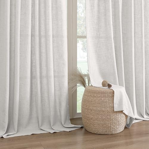 H.VERSAILTEX Linen Semi Sheer Drapes 108" L for Living Room, Natural White - color: *Natural White, size: 52"W x 108"L (Pack of 2)