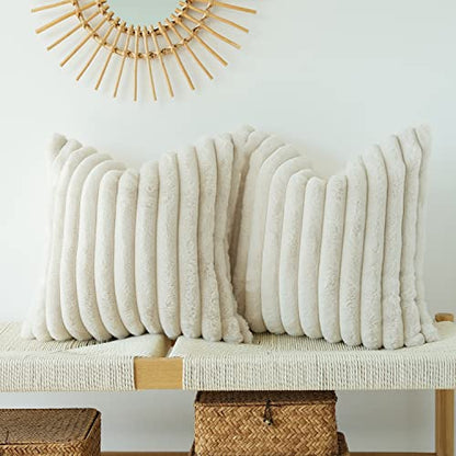 JOJUSIS Faux Fur Plush Throw Pillow Covers, Beige, 20 x 20-Inch - color: Beige, size: 20" x 20" (Pack of 2)