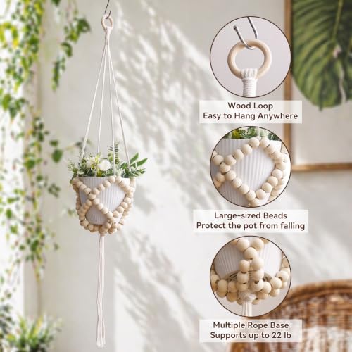 Artilady Macrame Beaded Plant Hanger,Boho Hanging Planter for Indoor Plants - color: Beige B