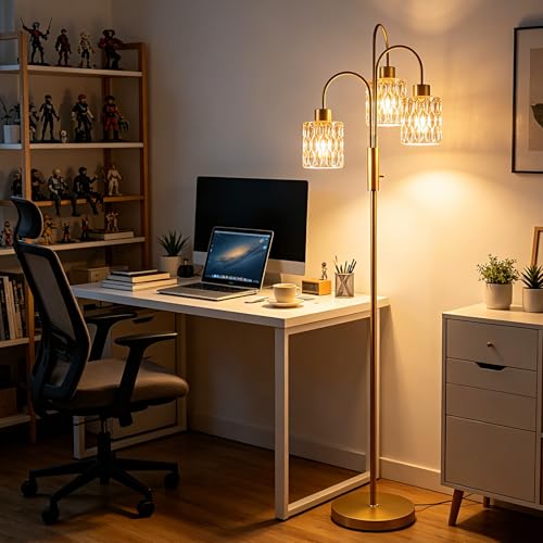 Amber Glass Floor Lamp 3-Light 70" Gold Dimmable Modern Tall Standing Lamps - color: Amber Cylinder-Gold