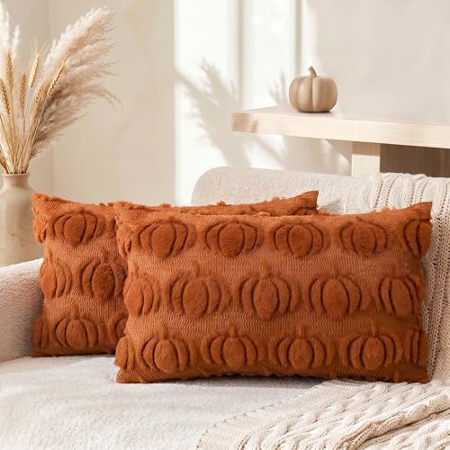 AVOIN colorlife Caramel Fall Pumpkin Throw Pillow Covers 12x20 Inch - color: Caramel, size: 20" x 12" (Pack of 2)