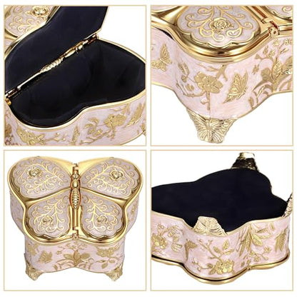 Hipiwe Antique Metal Jewelry Box Butterfly Keepsake Box for Woman, Large - color: Beige, size: Large
