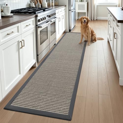 DEXI Jute Runner Rug 2'8''x12', Rug Runners for Hallways, Natural/Grey - color: Natural/Grey, size: 2'8" x 12' (Runner)