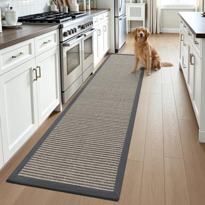 DEXI Jute Runner Rug 2'8''x12', Rug Runners for Hallways, Natural/Grey - color: Natural/Grey, size: 2'8" x 12' (Runner)