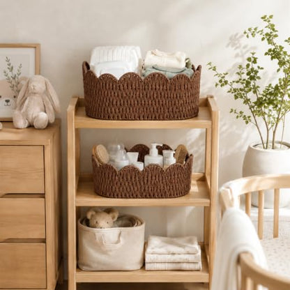 Endymion Set of 2 Paper Rope Scalloped Basket, Wicker Storage Baskets - color: Coffee
