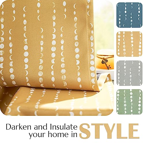 jinchan Boho Blackout Curtains 63 Inch Length Moon Phase Printed Drapes - color: Luna | Mustard Yellow, size: 52"W x 63"L (Pack of 2)