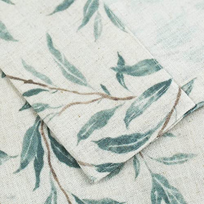 VOGOL Faux Linen Short Curtain, Blue Leaf Pattern Drapes, 42 x 45, 2 Panels - color: Blue, size: 42"W x 45"L (Pack of 2)