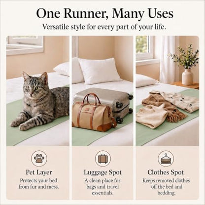 Solid Bed Runner Set,2 Pillow Covers,Sage Green,70.9x19.7in - color: Sage Green, size: Twin/Twin XL