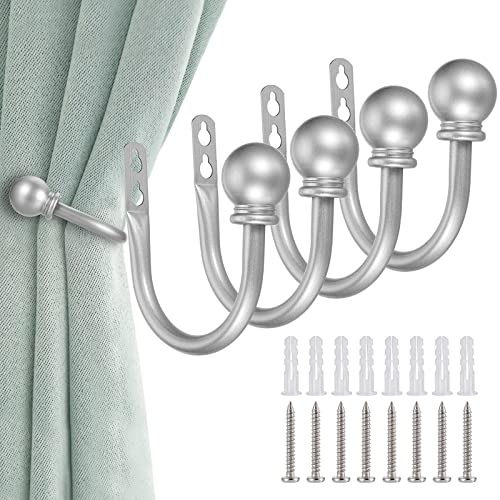 Sumnacon Curtain Holdbacks 4 Pcs Wall Mounted Curtain Tiebacks, Silver - color: Silver