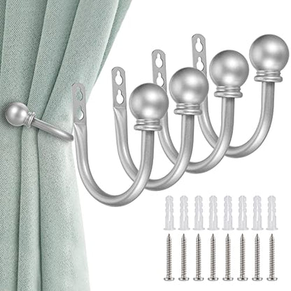 Sumnacon Curtain Holdbacks 4 Pcs Wall Mounted Curtain Tiebacks, Silver - color: Silver