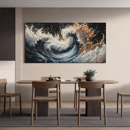 YISXINOAG Blue Gold Ocean Wall Art Coastal Abstract Painting Canvas 24"X48" - color: blue gold, size: 48"L x 24"W