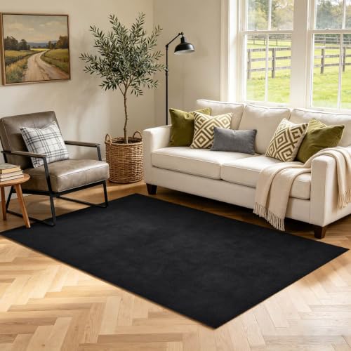 3x5 Black Solid Area Rug Washable Non-Slip Soft Thin for Bedroom Kitchen - color: 08 Black Solid, size: 3' x 5' (Rectangular)