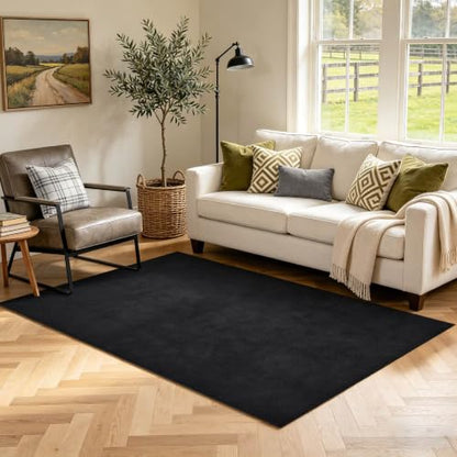 3x5 Black Solid Area Rug Washable Non-Slip Soft Thin for Bedroom Kitchen - color: 08 Black Solid, size: 3' x 5' (Rectangular)